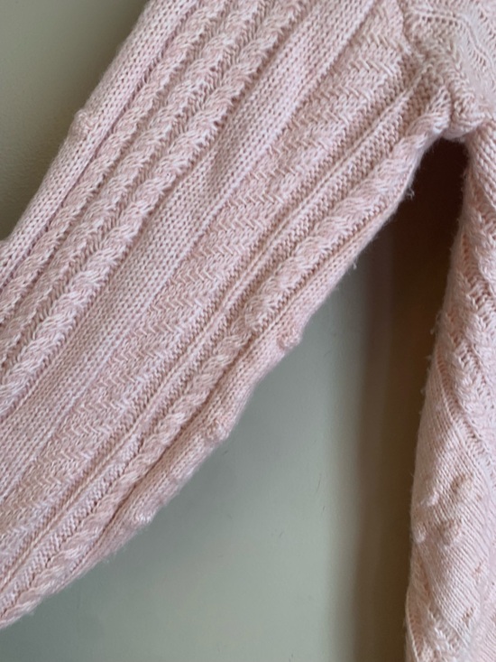 Lucky Brand Women’s Cable Knit V-Neck Sweater Pink Sz L Loose Beachy Spring - Picture 6 of 9